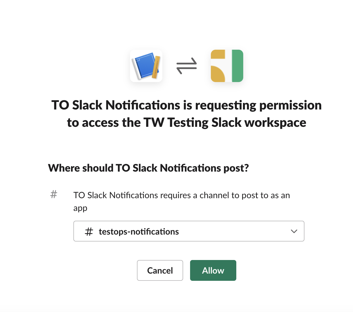 Webhook requesting permission to access selected workspace