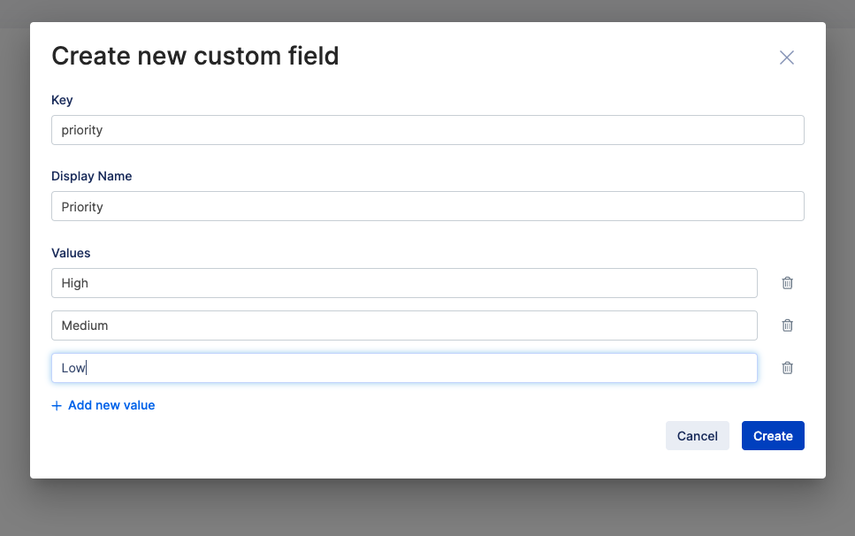 custom fields values