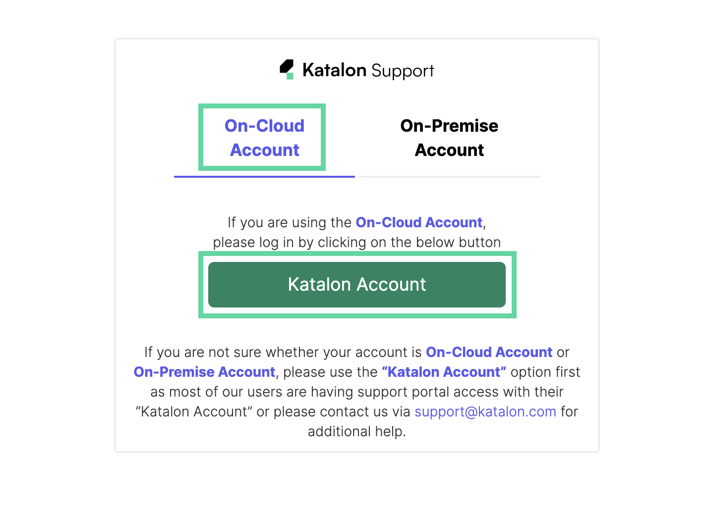 Katalon Support Portal - Katalon Account button