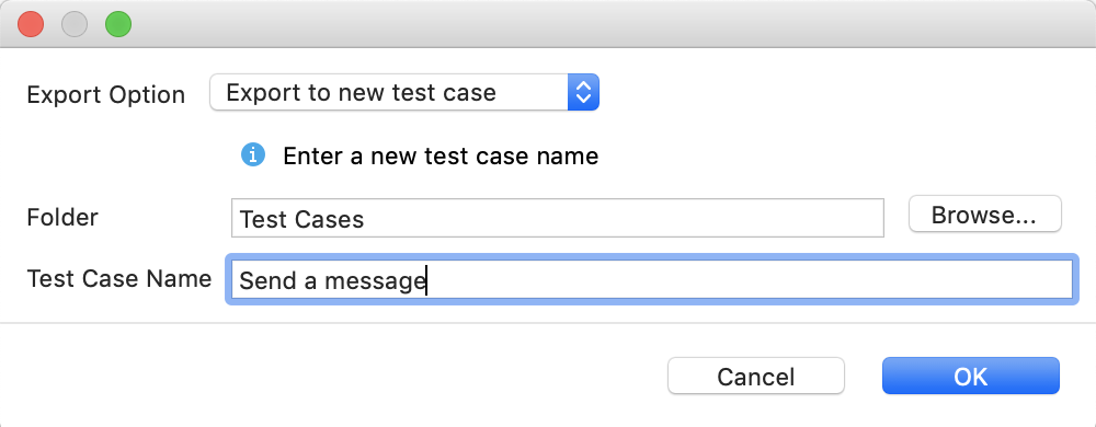 Export to your new test case and provide a folder location and title, then click OK.