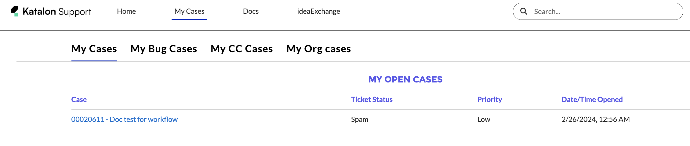 Access your Support case from the My Cases tab.