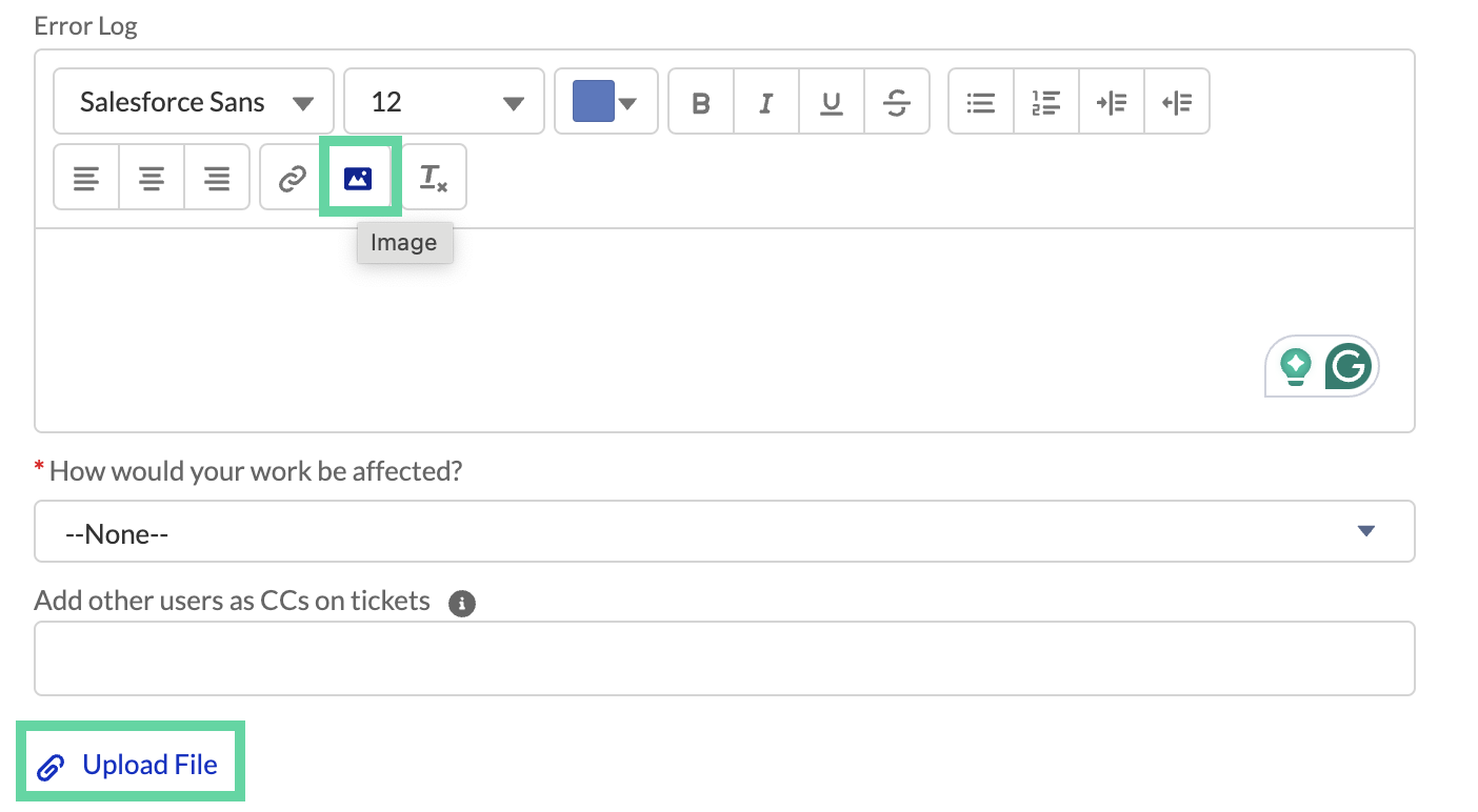 Click the Upload File and Image icons to upload relevant files from your local for your new Support Case ticket.