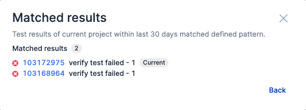 List of matched results when an automation rule is created in Katalon TestOps.