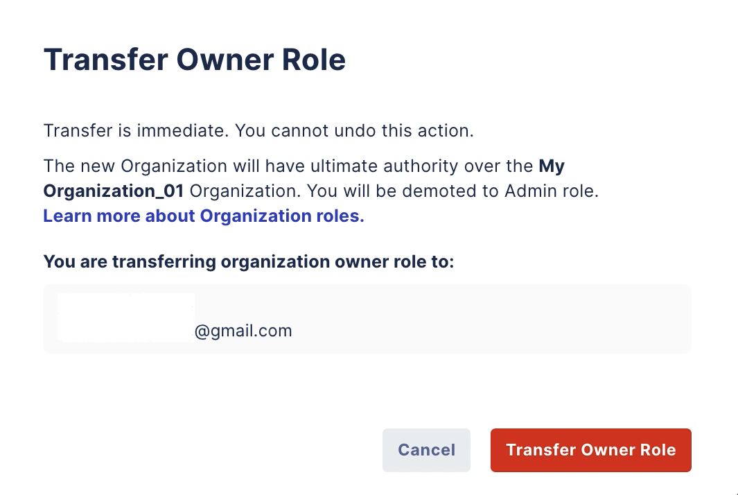 Transfer owner role dialog