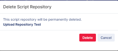 The script repository's dialog box confirming a request for deletion.