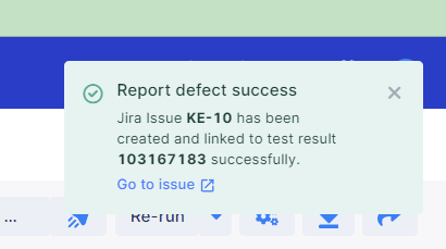 Pop up confirming you have created a Jira issue.