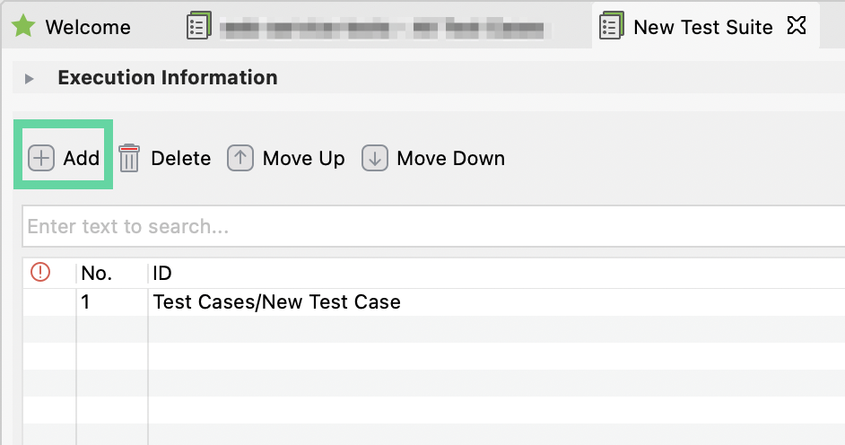 Click +Add to add test cases to your test suite.