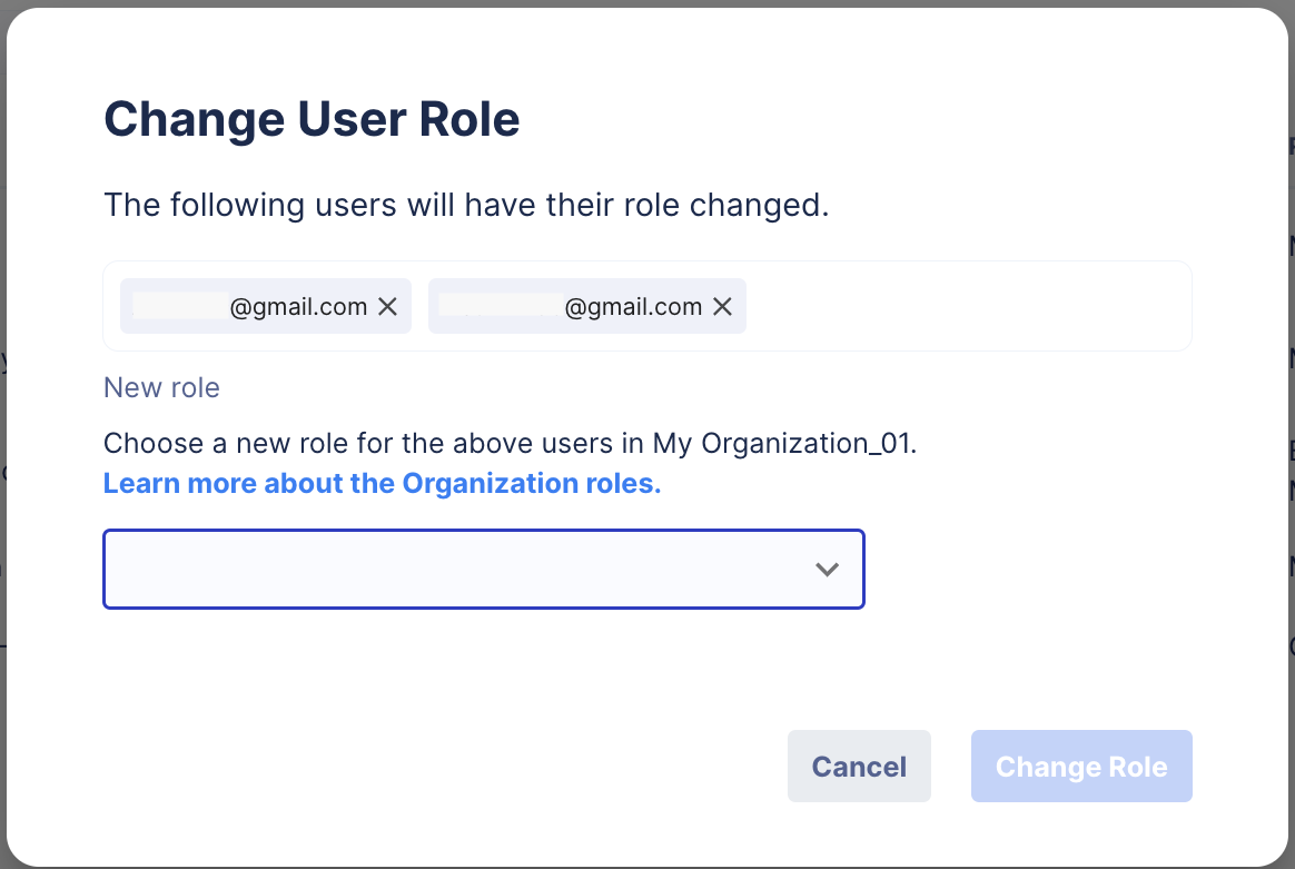 Change user role dialog