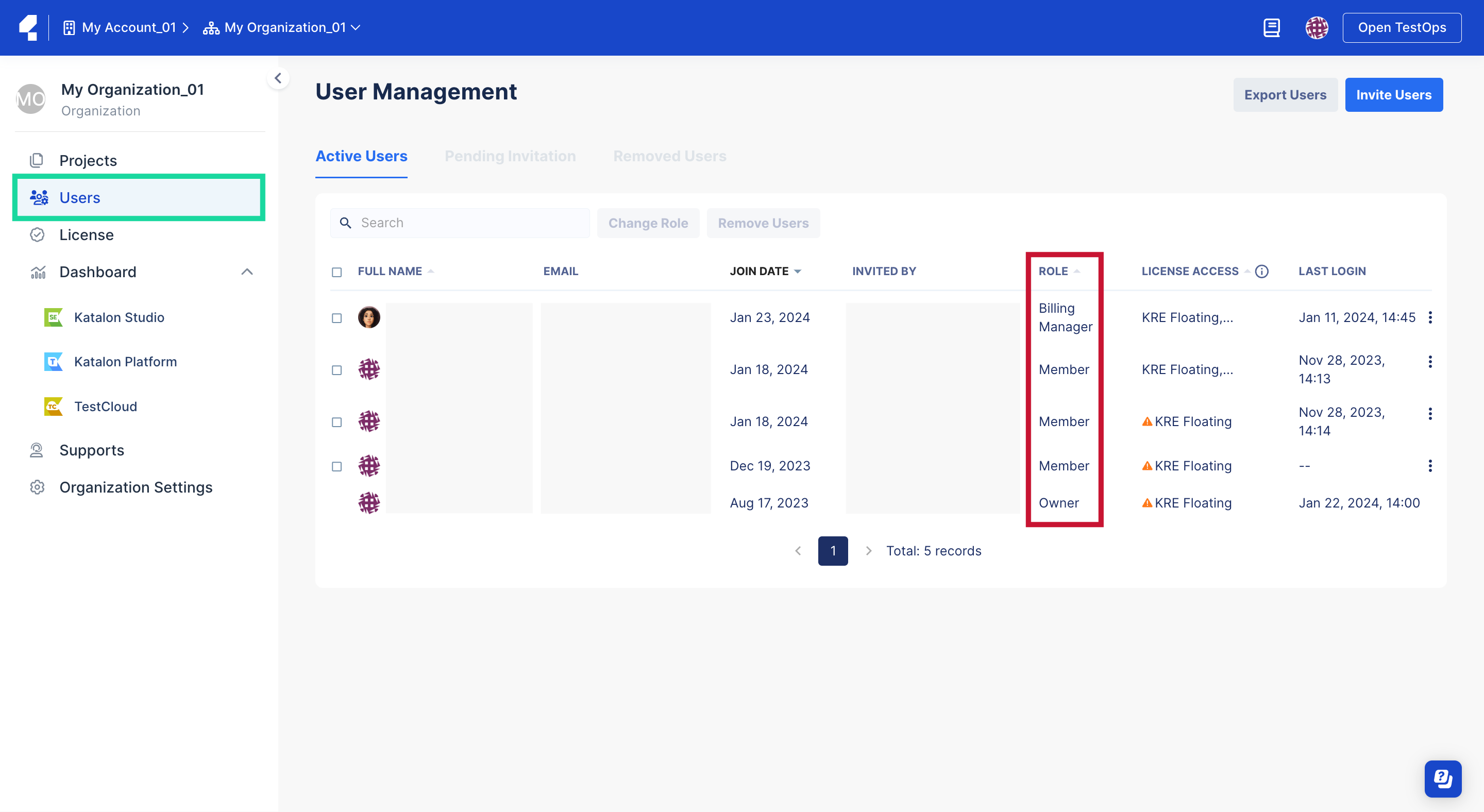 View user role in the User Management page