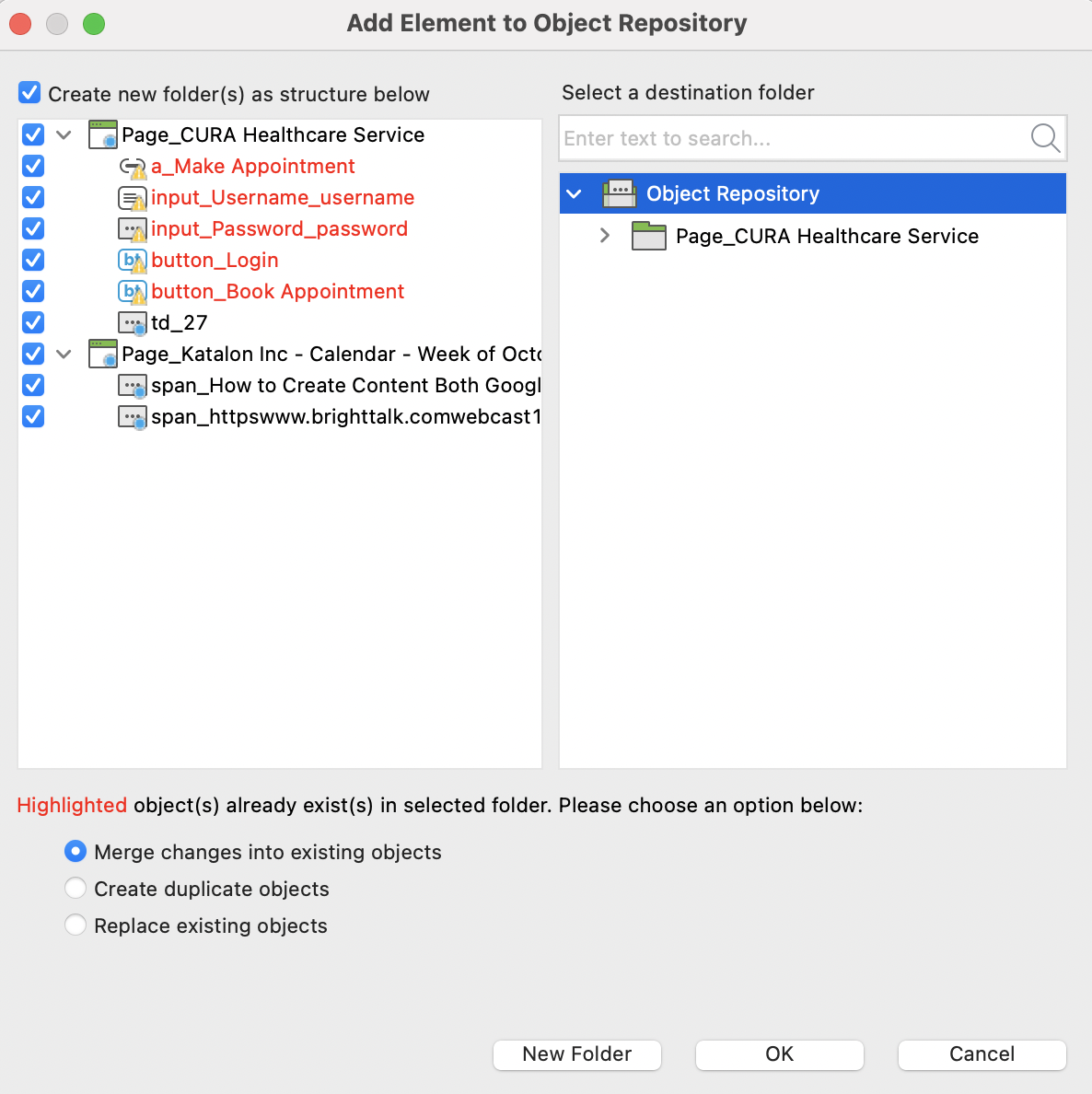 Add element to object repository