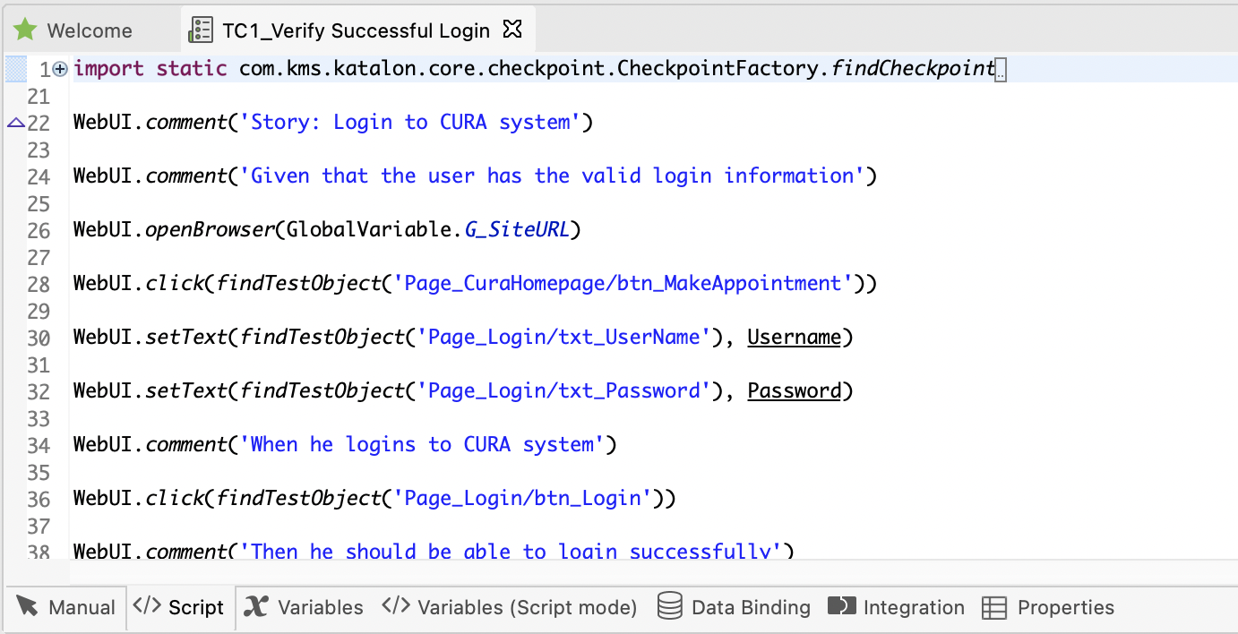 Generate test steps in Katalon Studio script view