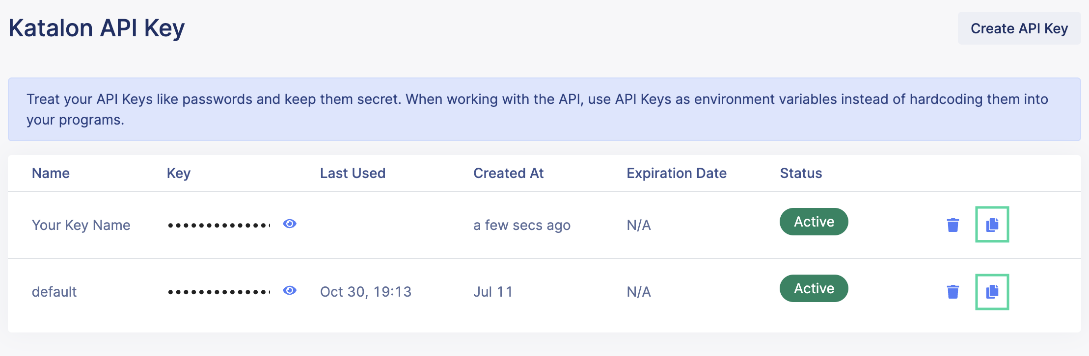 Copy an API Key