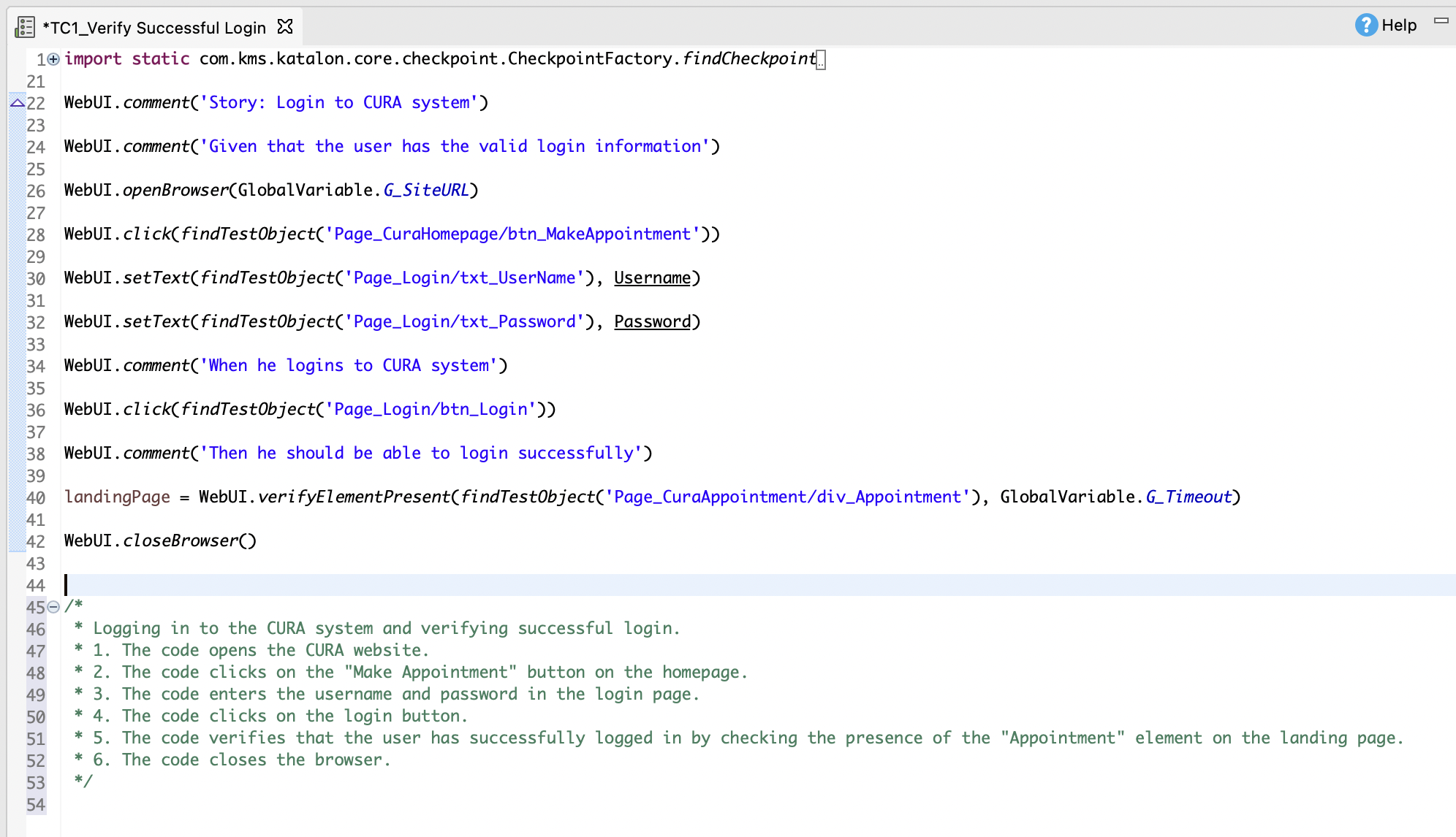 Katalon AI Assistant code explanation results