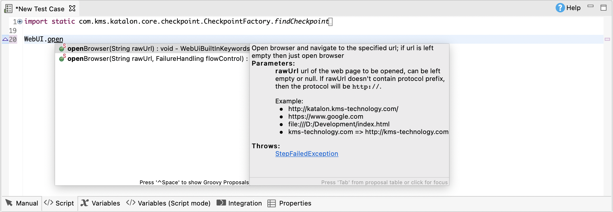 Open browser in script view