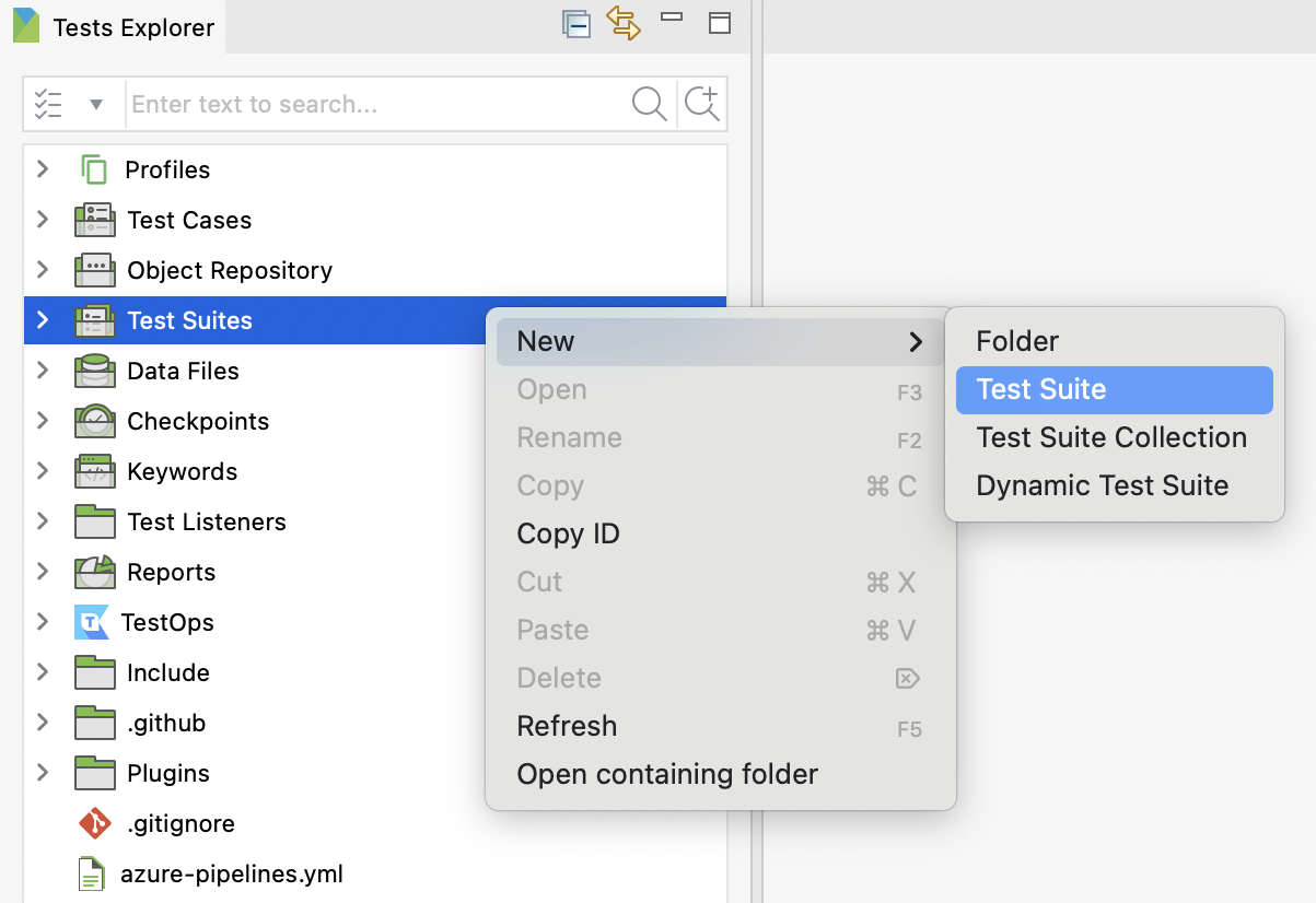Select Test Suites > New > Test Suite.