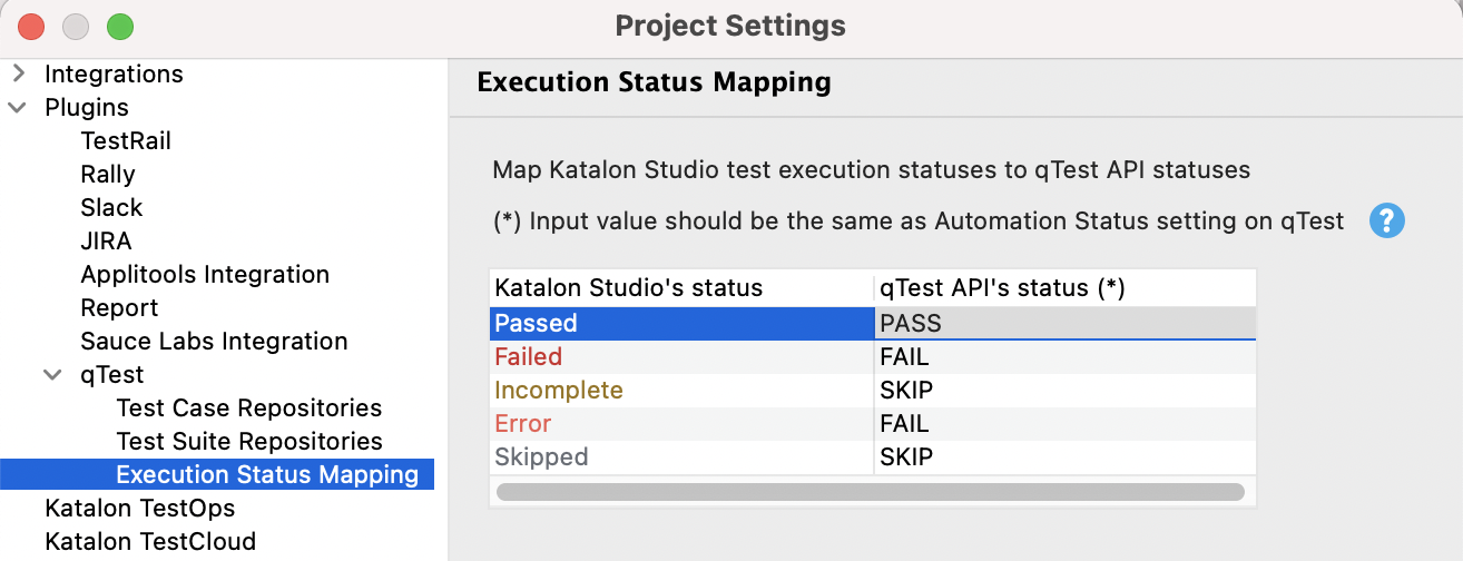 Add execution status in Katalon Studio