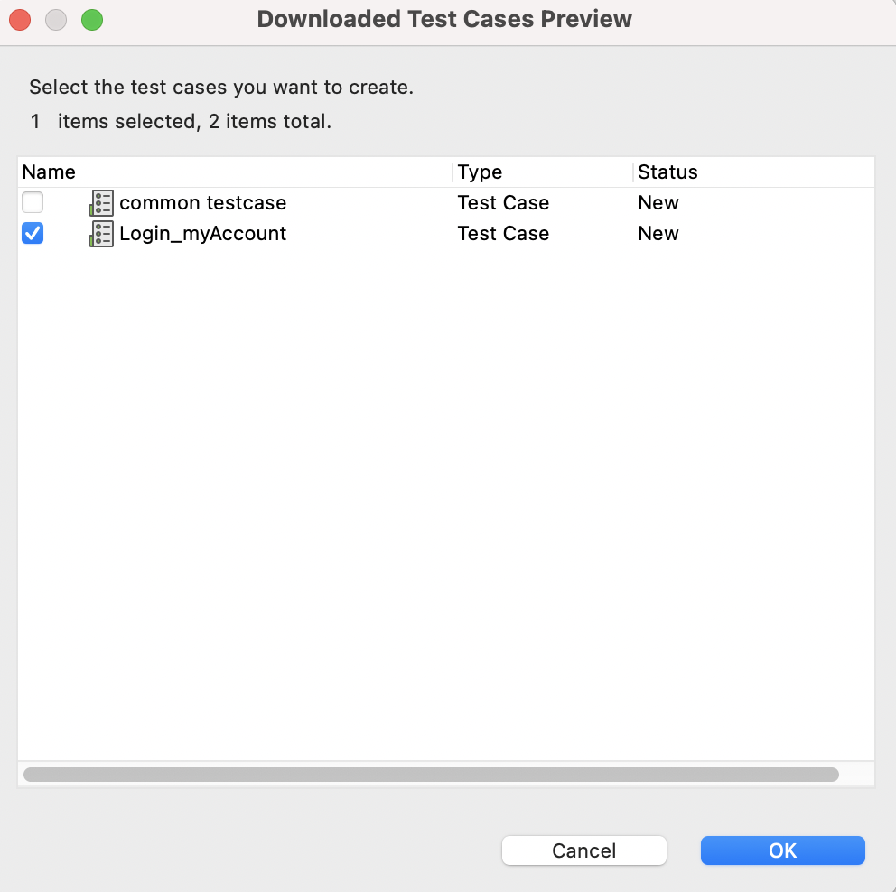 Choose the download test cases