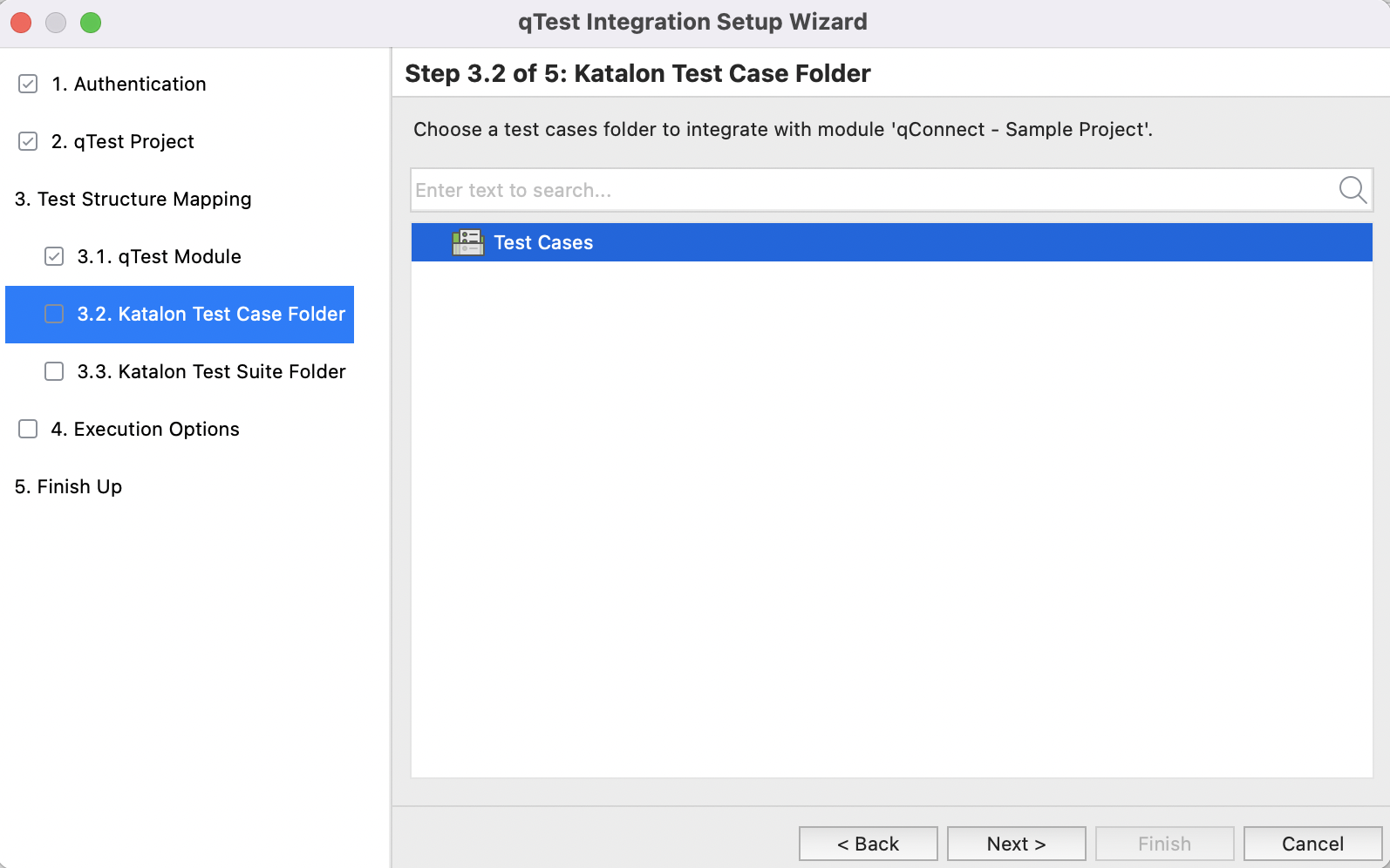 Select Katalon test case folder to map with qTest module