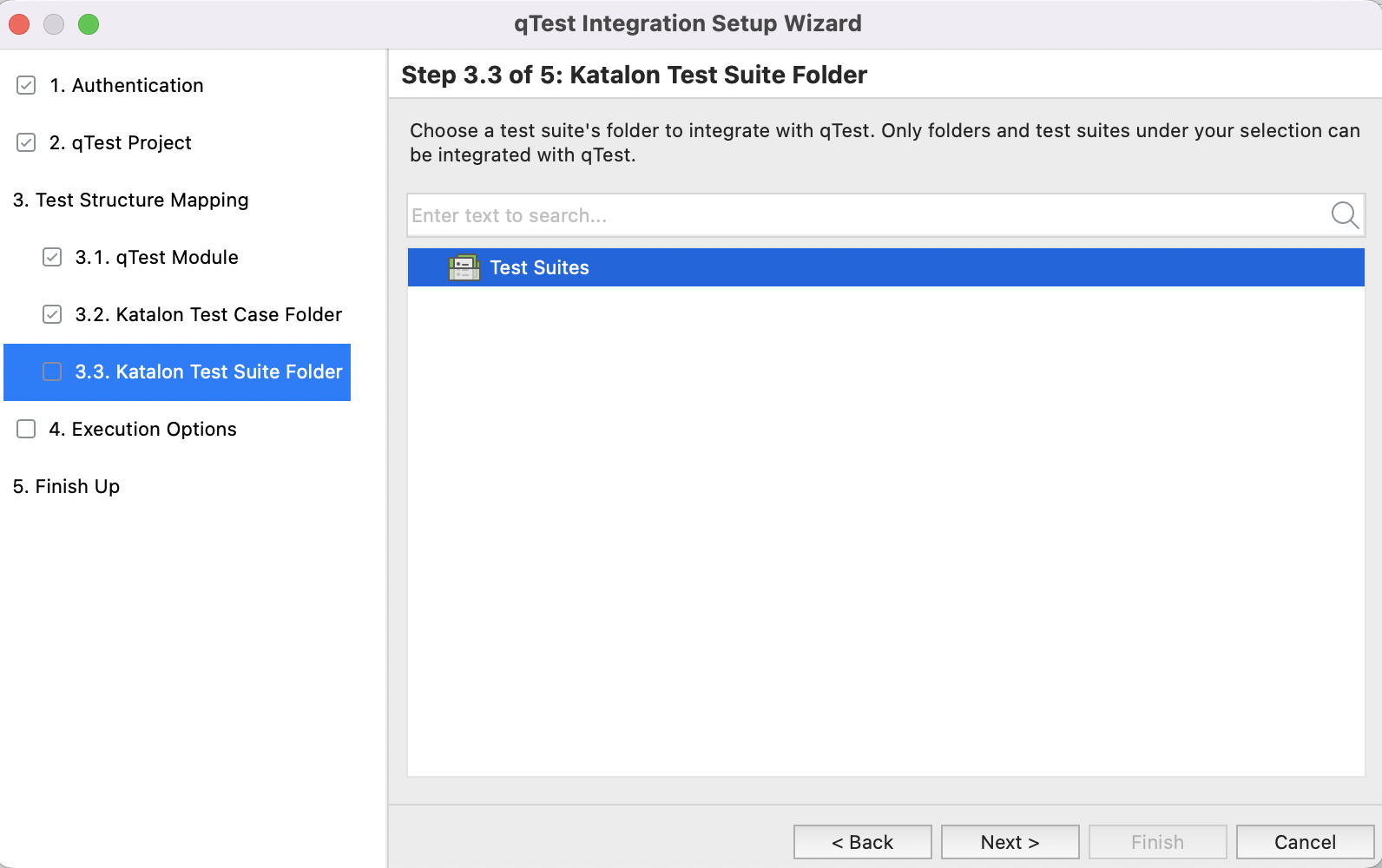 Select Katalon test suite folder in the Setup Wizard