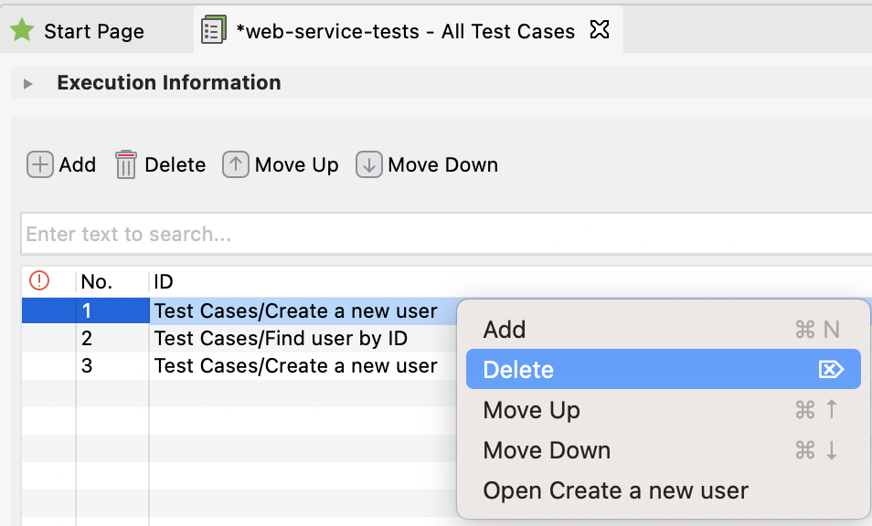 Delete test cases from a test suite by right-clicking