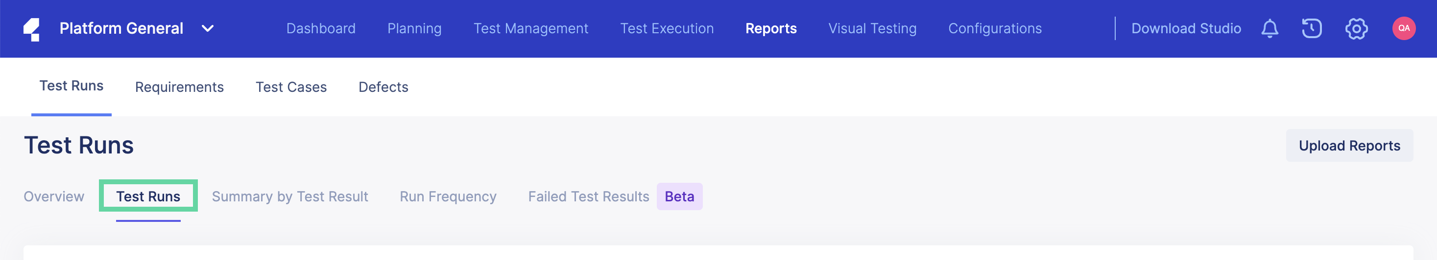 select Test runs tab