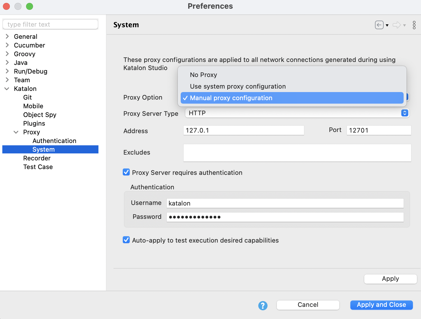 proxy options in System preferences