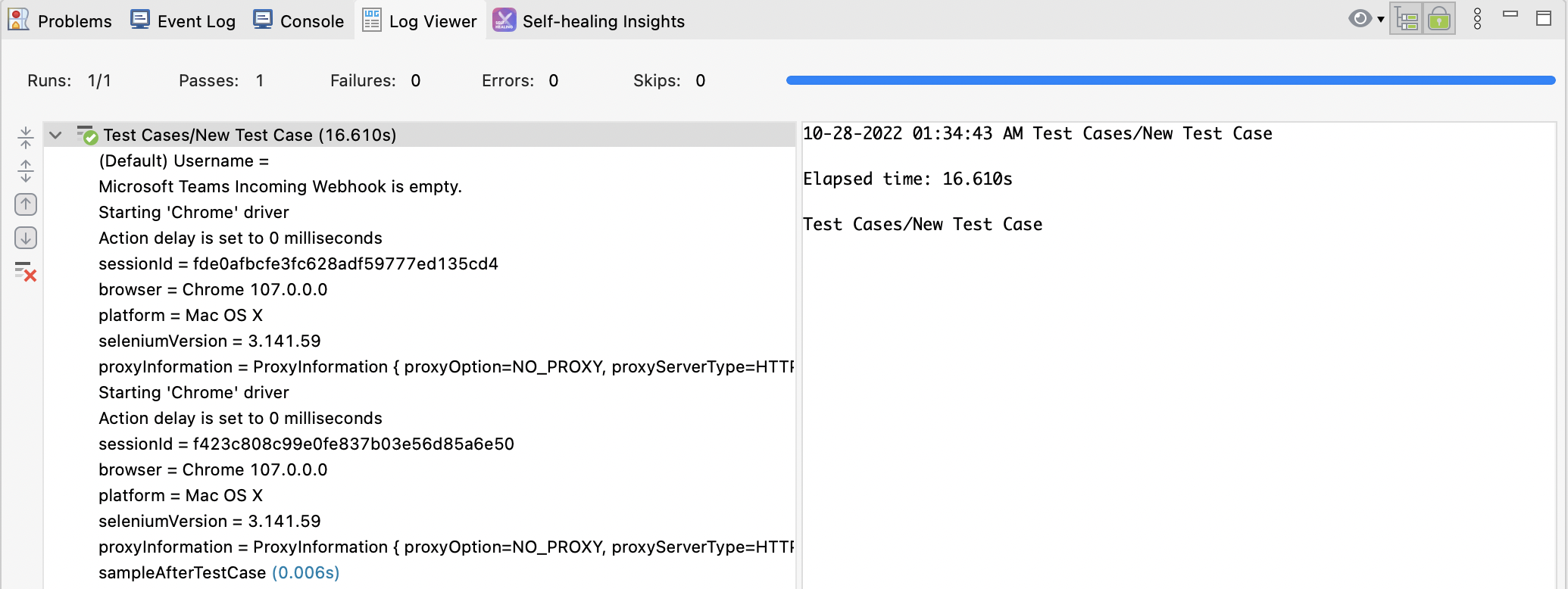 Log executed test steps disabled