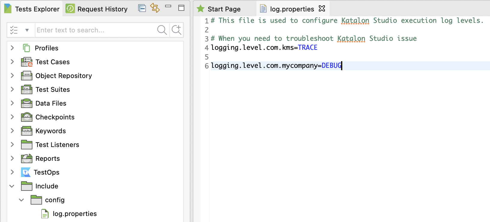 log.properties in Include > Config