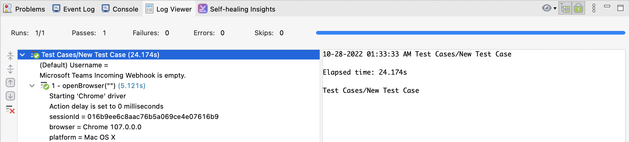 Log executed test steps enabled
