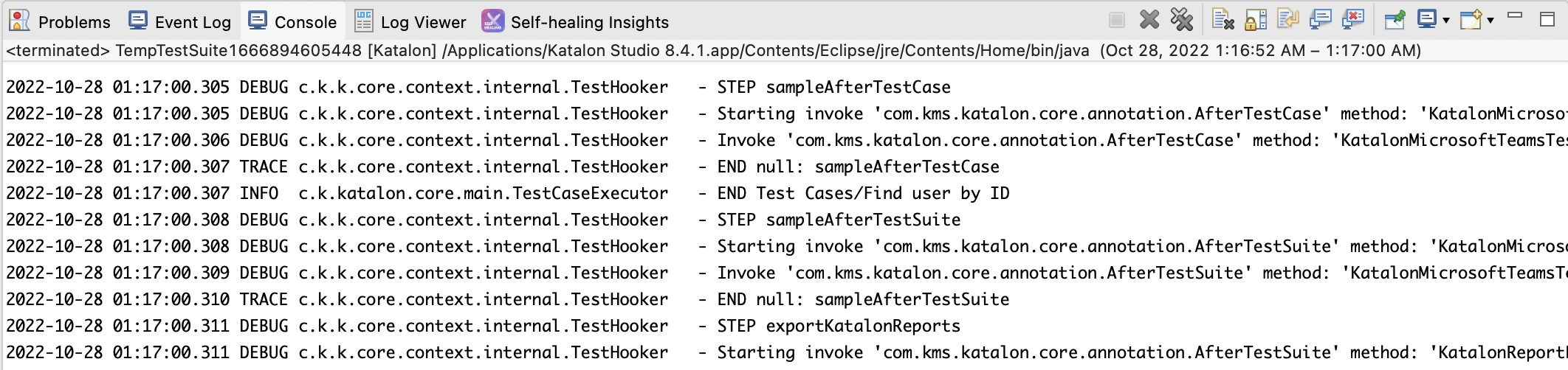 Trace log level output