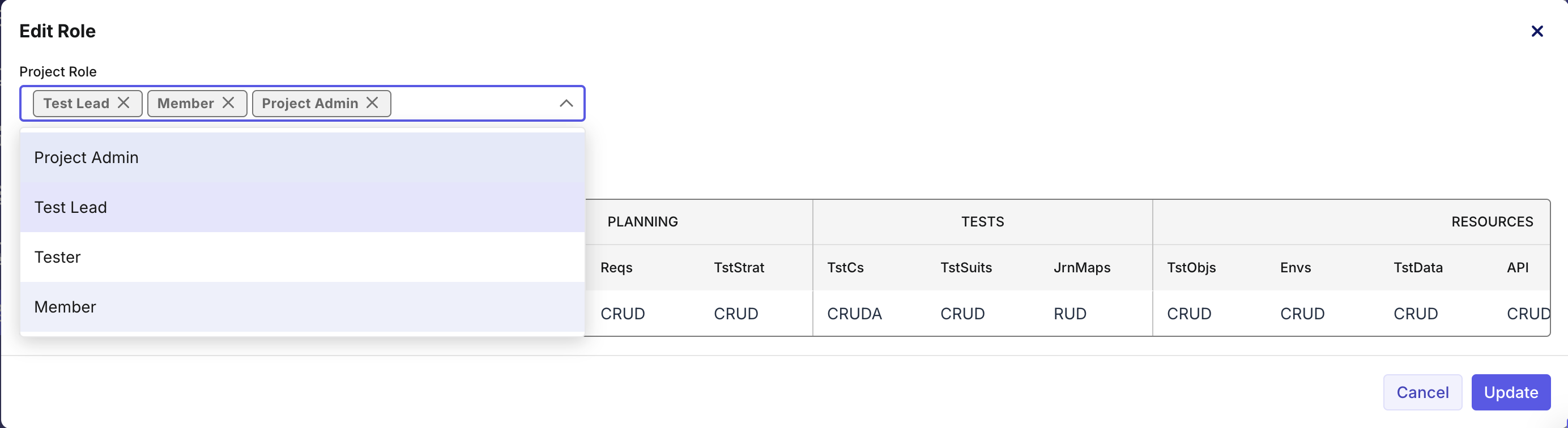 The Edit Role dialog box allows you to choose Project Roles that you can either assign or unassign.