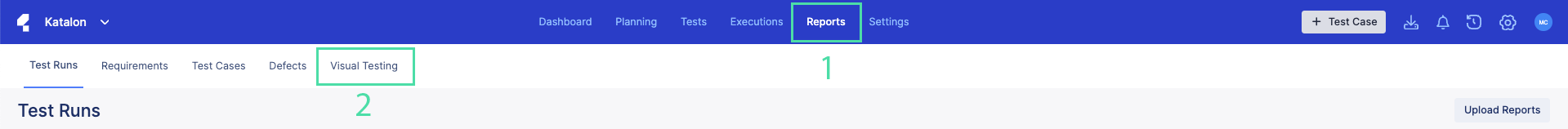 The Visual Testing tab within the Reports section in Katalon TestOps.