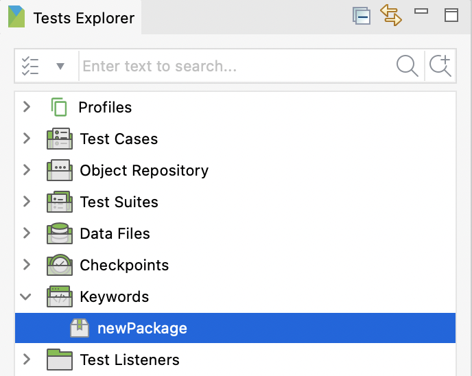 The new keyword package in the Tests Explorer sidebar