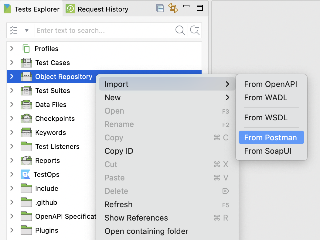 Import Postman to object repository