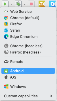 On the main toolbar next to Run, click the dropdown and select Android.