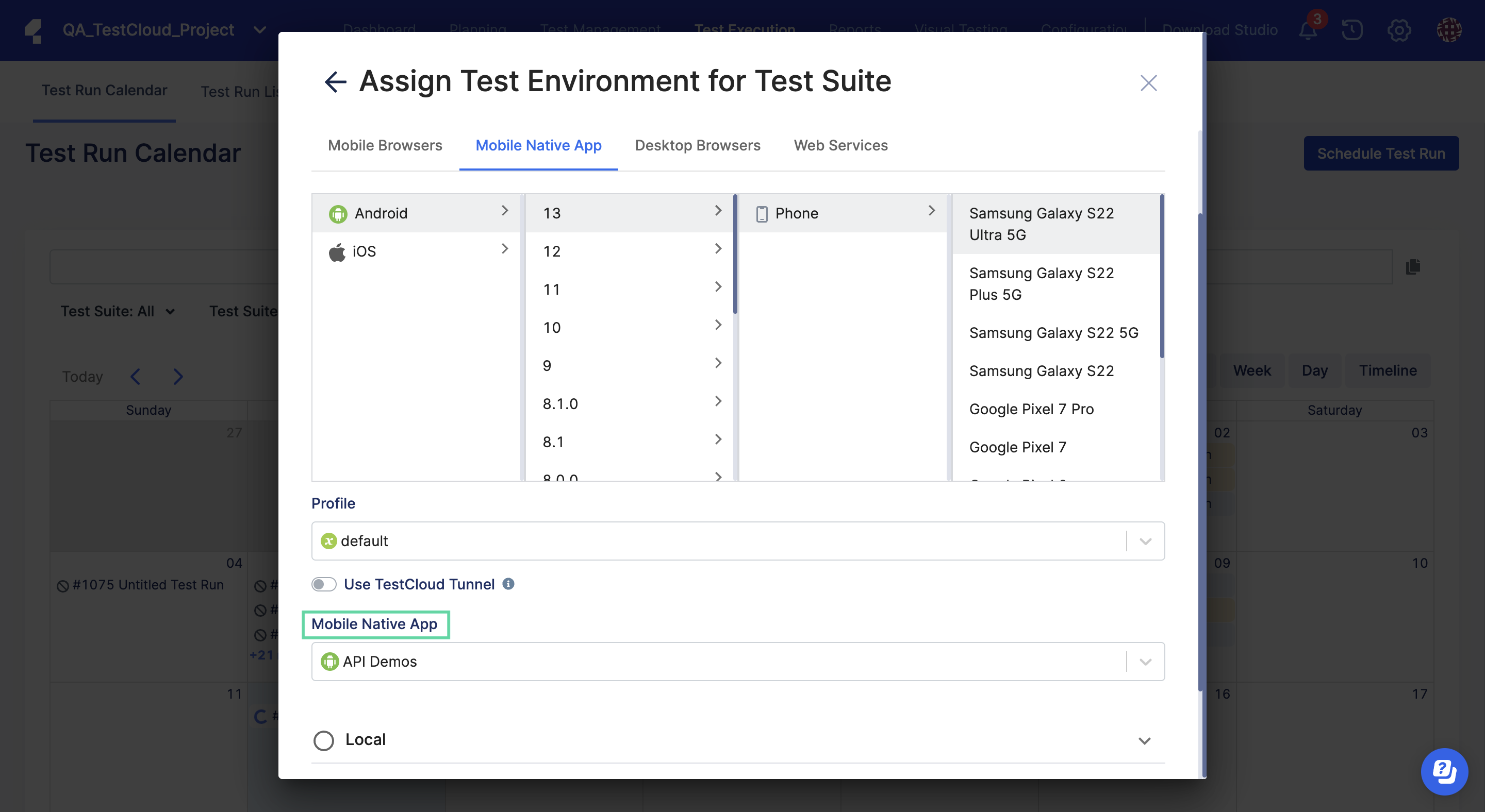 Assign test environment for test suite.