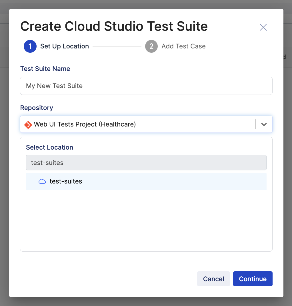 Name and select location of your Katalon Cloud Studio test case