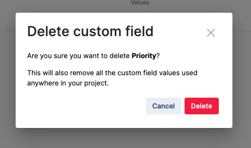 delete custom field dialog