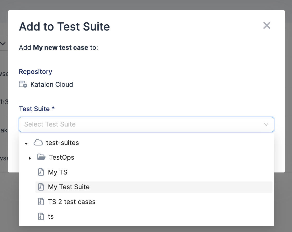 Select the test suite you want to add the test case to.