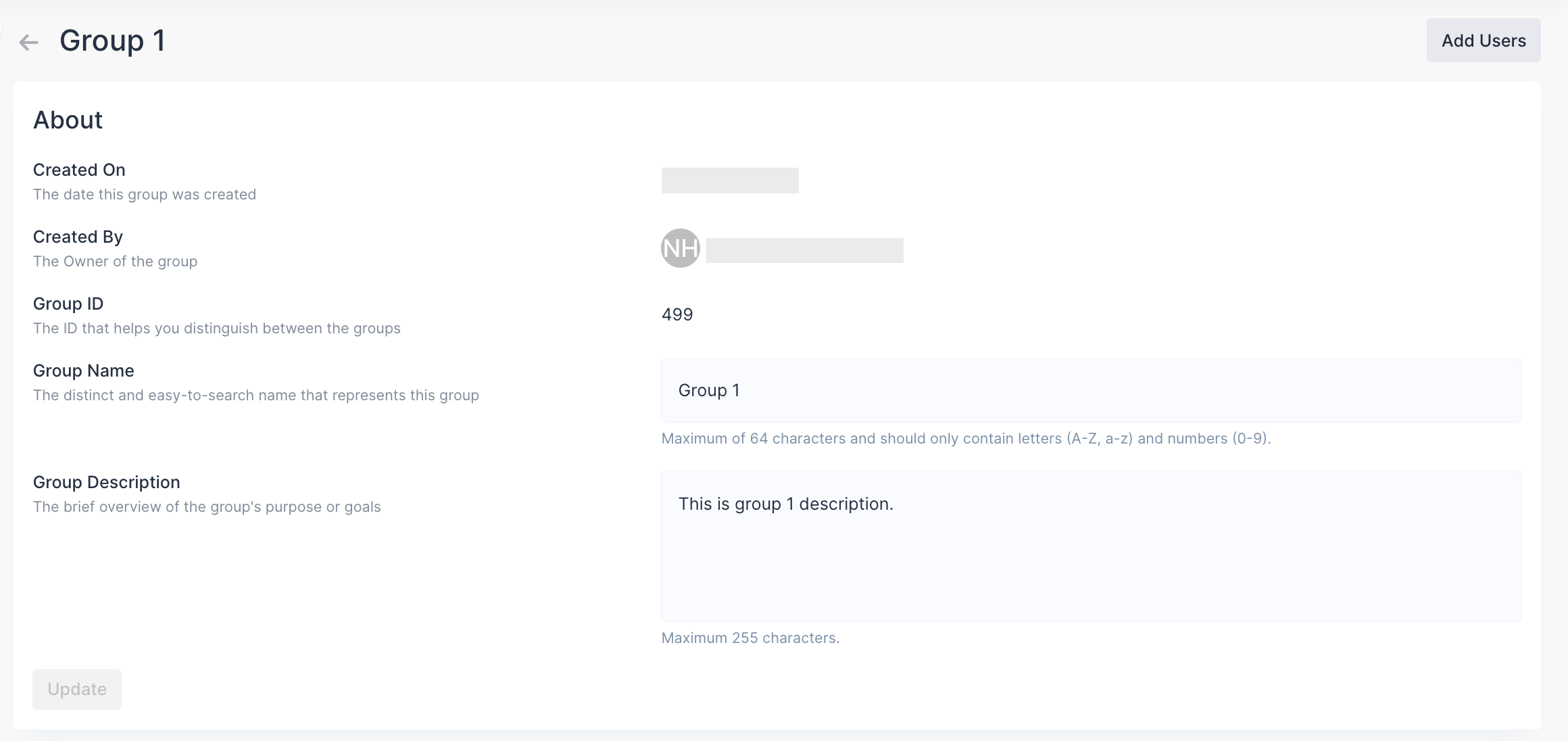 Group details page