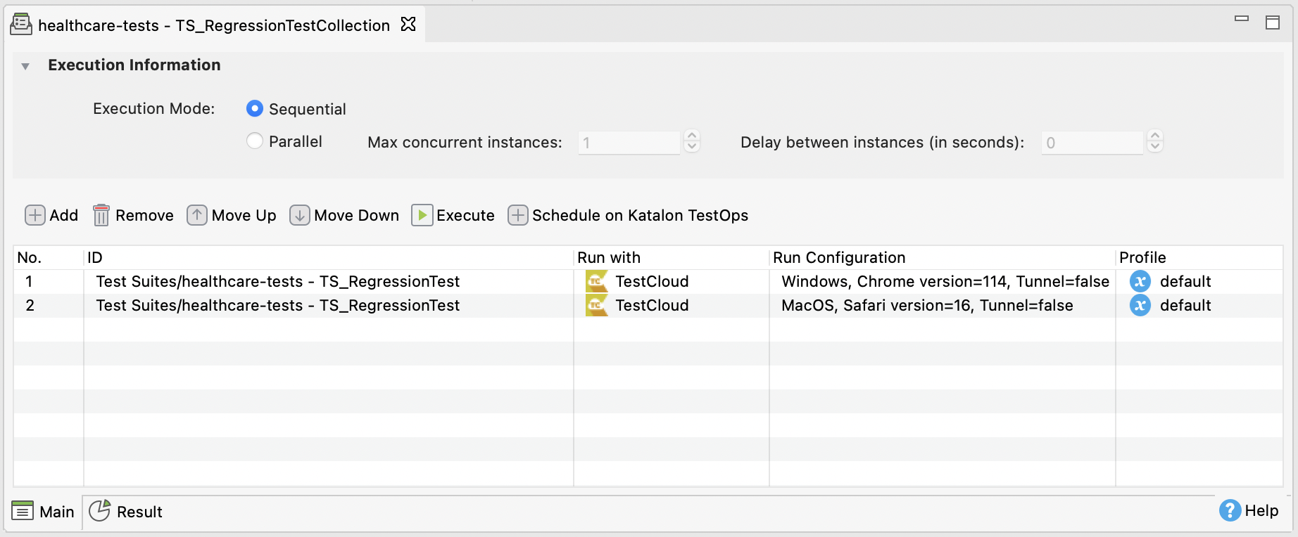 KS test suite collection run configuration